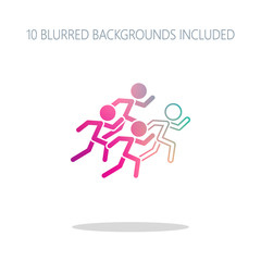 running people. team with leader. Colorful logo concept with sim