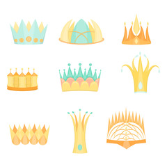 Set with Diverse Colored Fantasy Flat Crowns