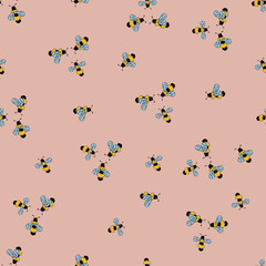 Bee yellow vector seamless pink pattern