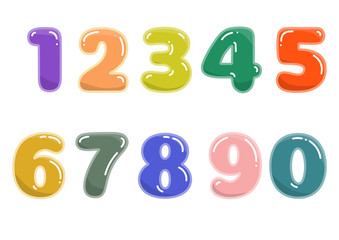 Vector set of bubble shaped cartoon numbers in various colors