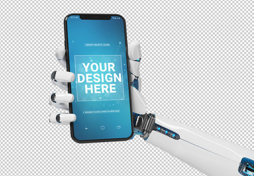 Robot Hand Isolated Holding Smartphone Mockup