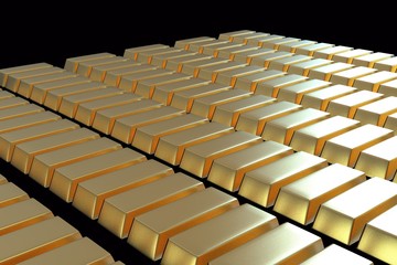 Fototapeta premium Stacked bars of gold bullion 3D.Financial concept