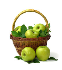 Autumn. Summer. organic apples in a basket. Vitamins. The concept of a healthy diet and lifestyle. Isolated.