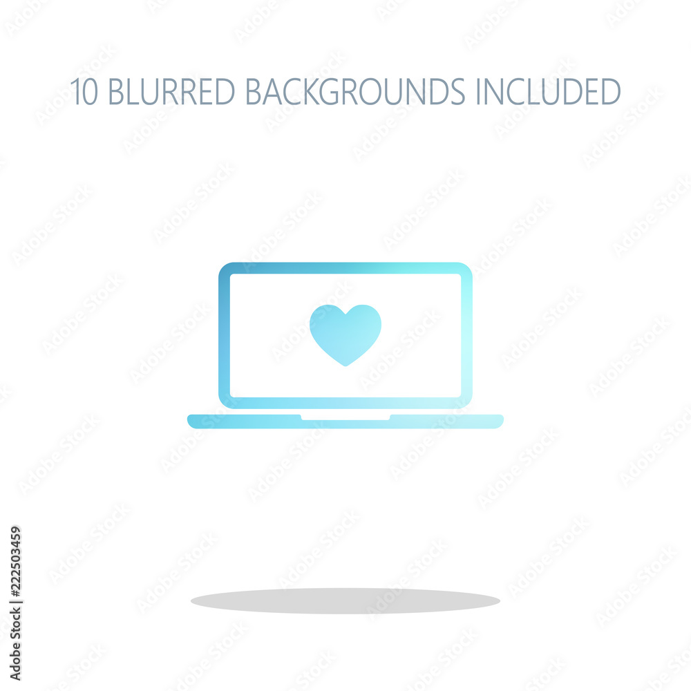 Poster laptop or notebook computer with heart on screen. simple icon. c