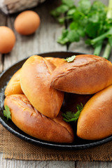 Fresh patties with egg and green onion stuffing.