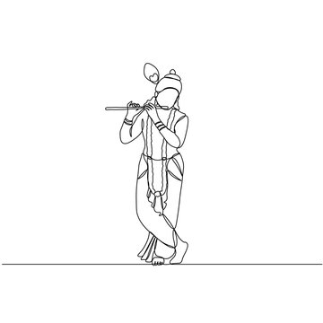 line art krishna playing flute clip art preview