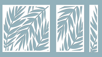 Set template for cutting. Palm leaves pattern. Laser cut. Vector illustration. serigraphy