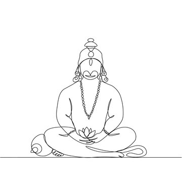 recommend clip art: vector continuous line drawing. Hanuman in Lotus position.