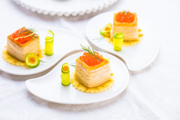 Tartlets with red caviar