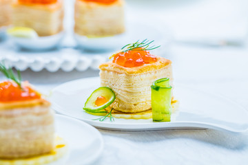 Tartlets with red caviar
