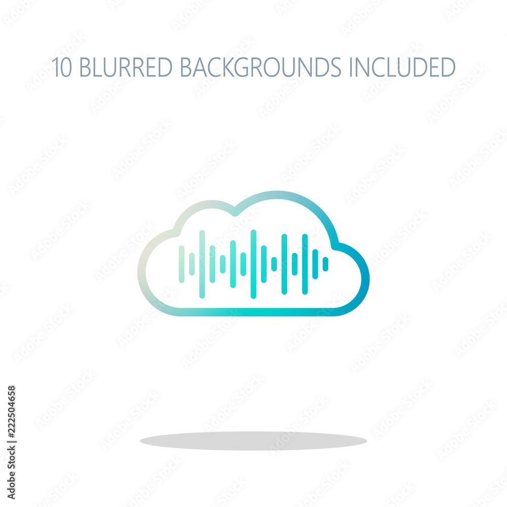 Poster simple icon with cloud and sound equalizer wave. thin outline. c