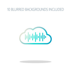 Simple icon with cloud and sound equalizer wave. Thin outline. C