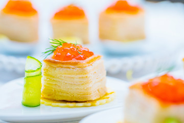 Tartlets with red caviar
