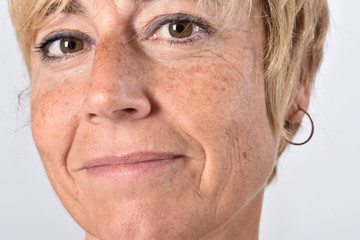 close-up of the face of a middle-aged woman