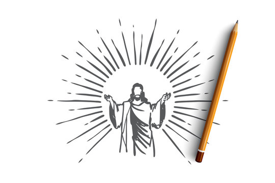 God, Jesus christ, grace, good, ascension concept. Hand drawn isolated vector.