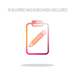 tablet, paper and pencil. Colorful logo concept with simple shad