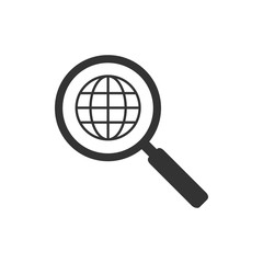 Global icon. Magnifier icon. Vector illustration, flat design.