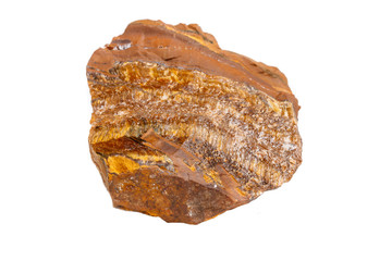Macro mineral stone Tiger's eye in the breed on a white background