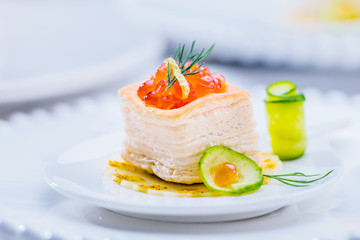 Tartlets with red caviar