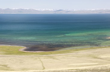  The beautiful scenic at Song kul lake ,  Naryn with the Tian Shan mountains of Kyrgyzstan
