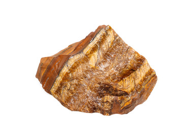 Macro mineral stone Tiger's eye in the breed on a white background