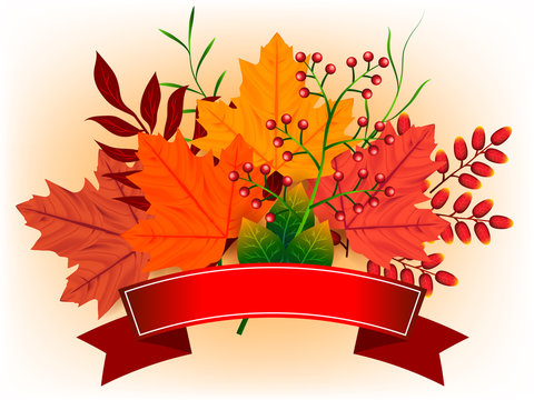 autumn maple leaf and banner