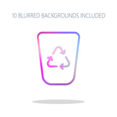 Recucle bin, reuse symbol on backet. Linear, thin outline. Color