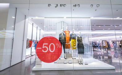 sign of sale in shopping mall