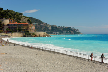 The beach of the city of Nice. Rest on the sea.