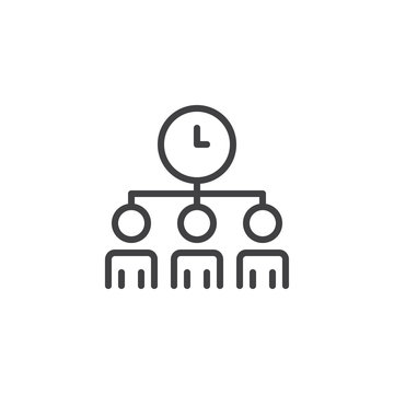 recommend clip art: Employees and clock outline icon. linear style sign for mobile concept and web design. Time management simple line vector icon. Symbol, logo illustration. Pixel perfect vector graphics