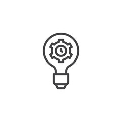 Lamp with clock gear inside outline icon. linear style sign for mobile concept and web design. Productivity simple line vector icon. Symbol, logo illustration. Pixel perfect vector graphics
