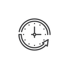 Clock and circular arrow outline icon. linear style sign for mobile concept and web design. Time back simple line vector icon. Backup symbol, logo illustration. Pixel perfect vector graphics