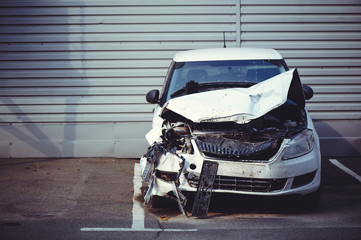 accident in a car accident on the street, damaged cars after a collision in the city. a broken car...