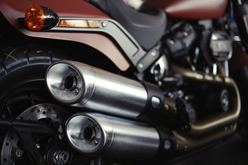 beautiful stylish exhaust pipes of a modern motorcycle, straight