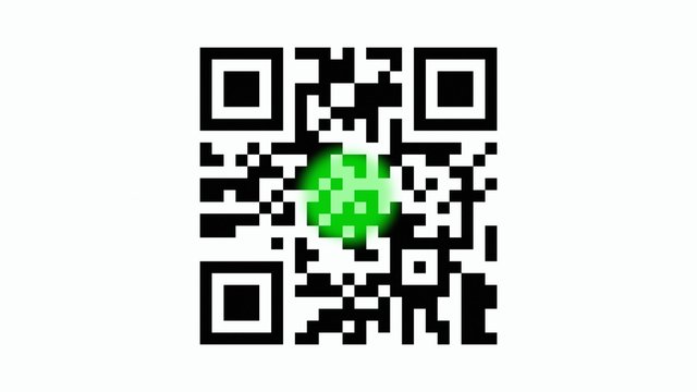 Scanning a big QR code, green confirmation dot.
