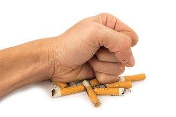 hand human crushed closeup isolated on white background