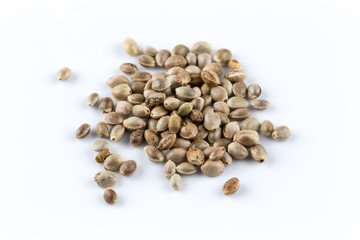 Cannabis Hemp seeds close up macro shot isolated