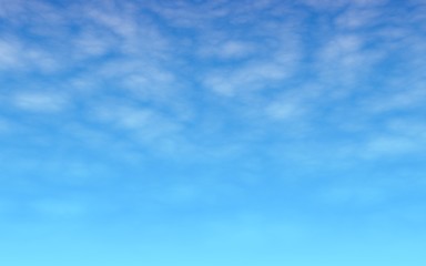 The bright sky in the morning. Blue sky background with white clouds. Cumulus white clouds in the clear blue sky. 3D illustration