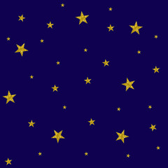 Vector Starry Sky Seamless Pattern, Textured Golden Stars.