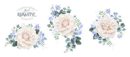 Vector vintage floral set with white roses