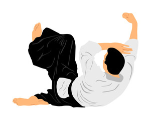 Aikido fighter vector silhouette illustration. Training action. Self defense, defence art excercising concept. Aicido instructor demonstrate skill.