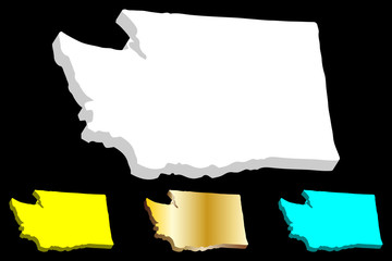 3D map of Washington (United States of America, The Evergreen State) - white, yellow, blue and gold - vector illustration