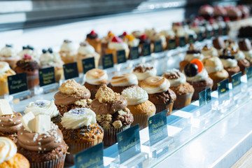 Assortment of cakes at a bakery