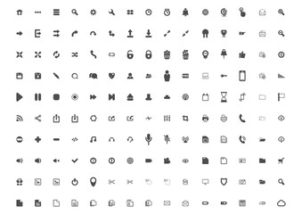 Icon. Set of 150 common web and mobile icons. Flat vector.