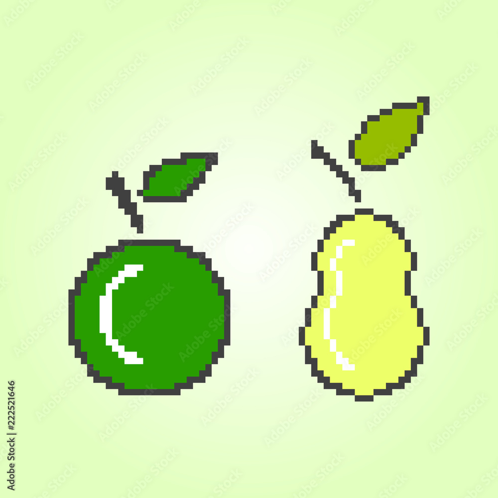 Canvas Prints pixel apple and pear. vector illustration on a yellow background