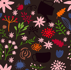 Vector hand drawn floral pattern, delicate flowers