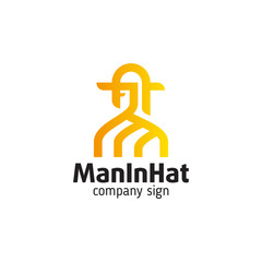 logo of a man in a hat and cape, linear art