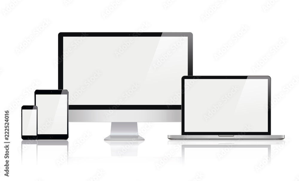 Fototapete mockup copy of realistic computer, laptop, tablet and mobile phone. set of device mockup separate gr