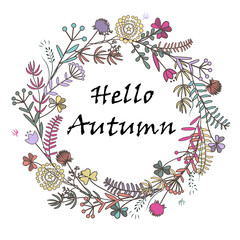 Hello Autumn hand drawn wreath