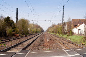 Fototapeta na wymiar Railway tracks and overhead wires